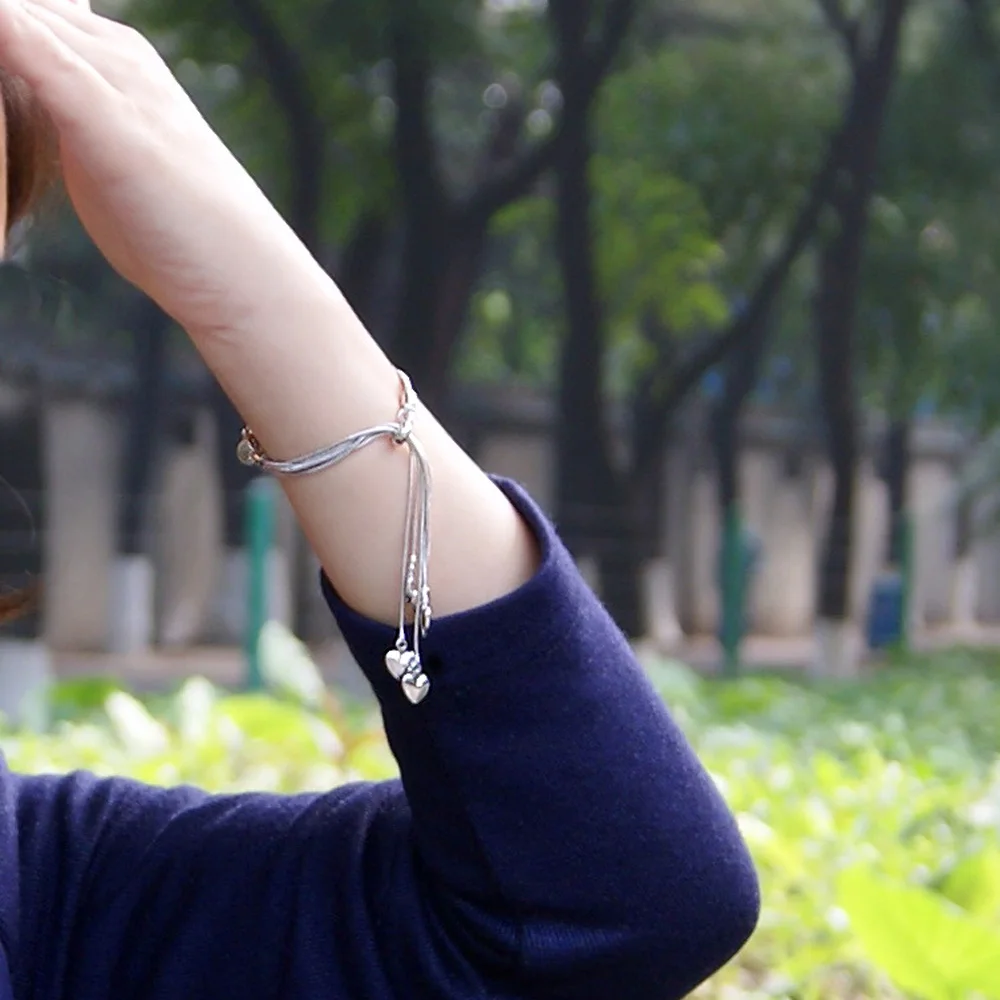 

Браслет из стерлингового серебра 925 пробы с геометрическим сердечком, браслет-цепочка в виде змеи, модные украшения, милый аксессуар на запястье на День святого Валентина/дня рождения