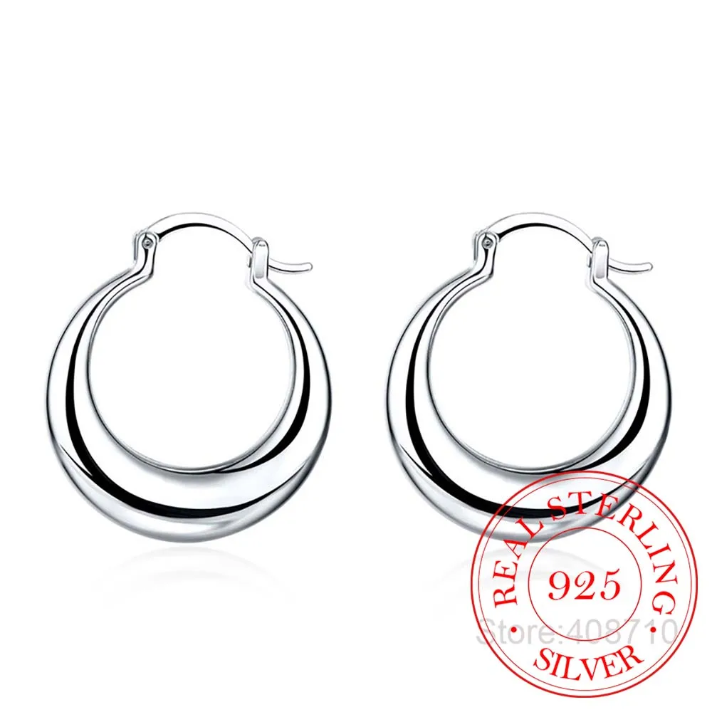 Crescent Moon Round Creole Hoop Earrings for Women 925 Sterling Silver Statement Fine Jewelry Brincos Female Gifts