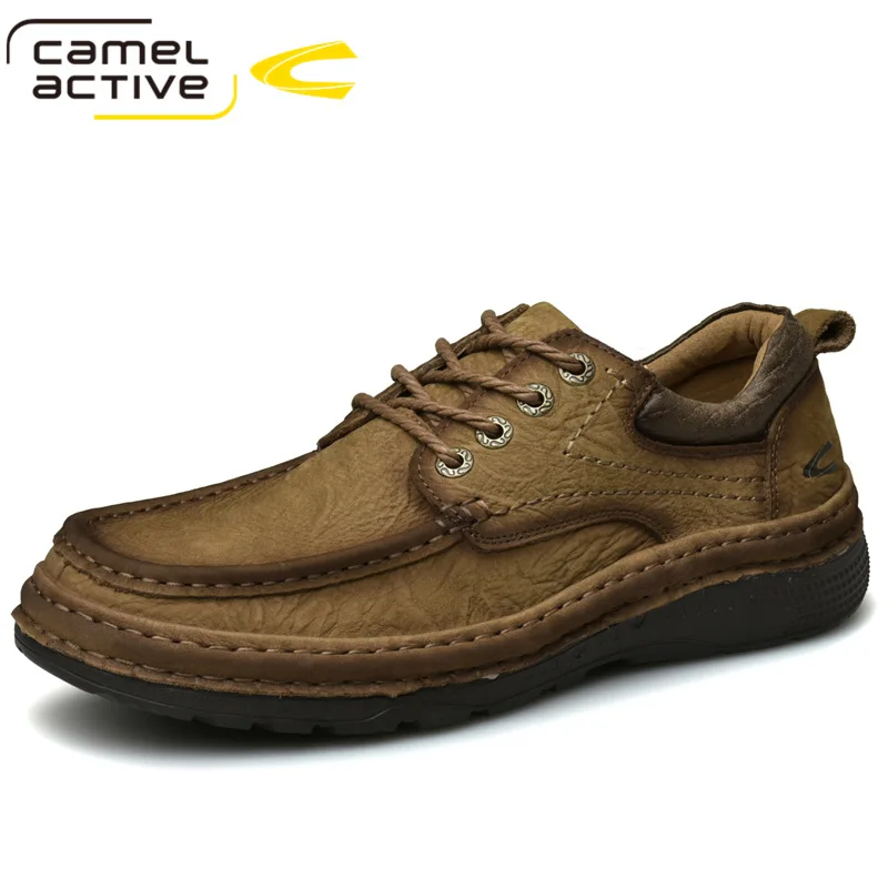 Camel Active Genuine Leather Men Shoes Round Toe Lace-up Casual Shoes for Men Comfortable Elegant Autumn Footwear