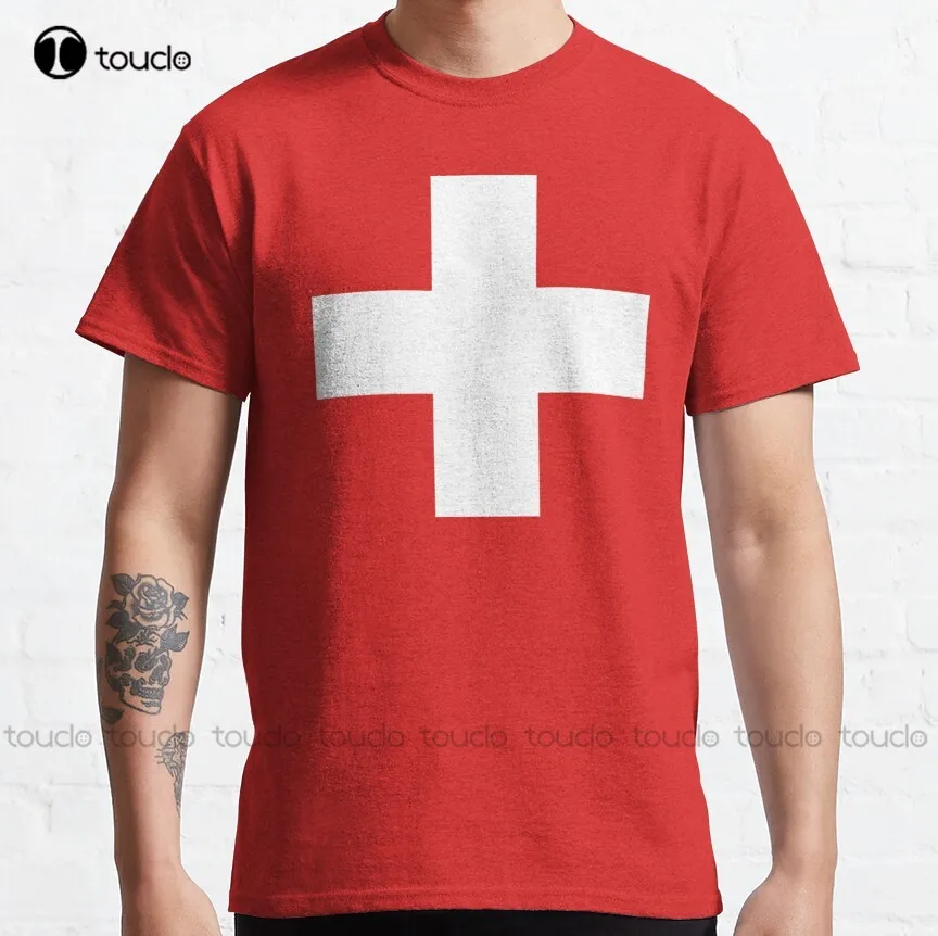 White Cross. On Red. Swiss. Switzerland. Swiss Flag Flag Of Switzerland White Cross Swiss Confederation. T-Shirt Gym Shirts Men