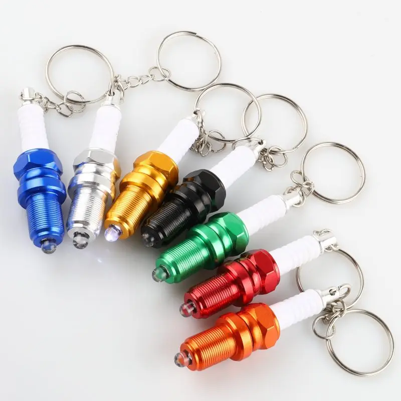 Casual Fashion LED Key Chain Spark Plug Key Chain Keychain Car Parts Keyring keychain marvel drive safe key chain