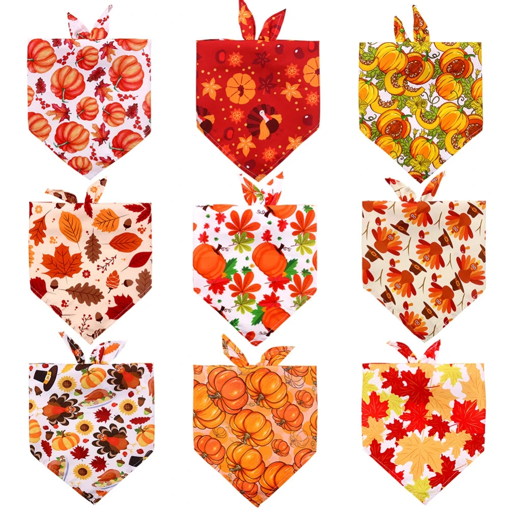 Dog Bandanas Thanksgiving Puppy Cat Dog Bibs For Small Dog Scarf Cozy Nylon Pumpkin Print Dog Accessories for Fall Pet Supplies