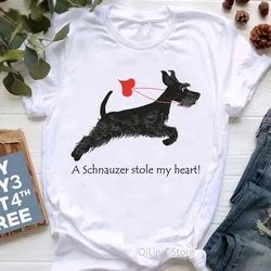 A Schnauzer Stole My Heart Funny Graphic T Shirts Women Summer White Short Sleeve Casual T-Shirt Ladys Girls Top Dog Lover Gift