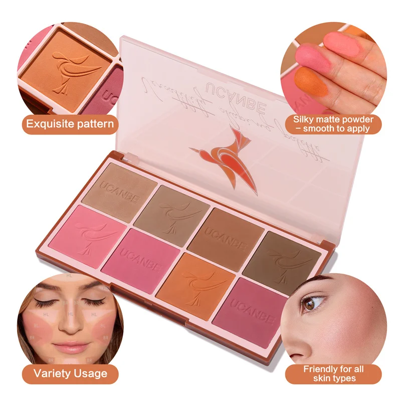 UCANBE 8 Color Blush Contour Makeup Palette Versatility Shaping Palette Matte Pigmented Blusher