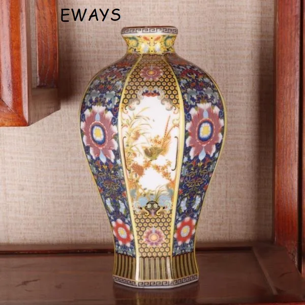 

23CM Ceramic Vase Antique Collection Living Room Decoration Enamel Porcelain Home Furnishing Ornaments Housewarming Gift