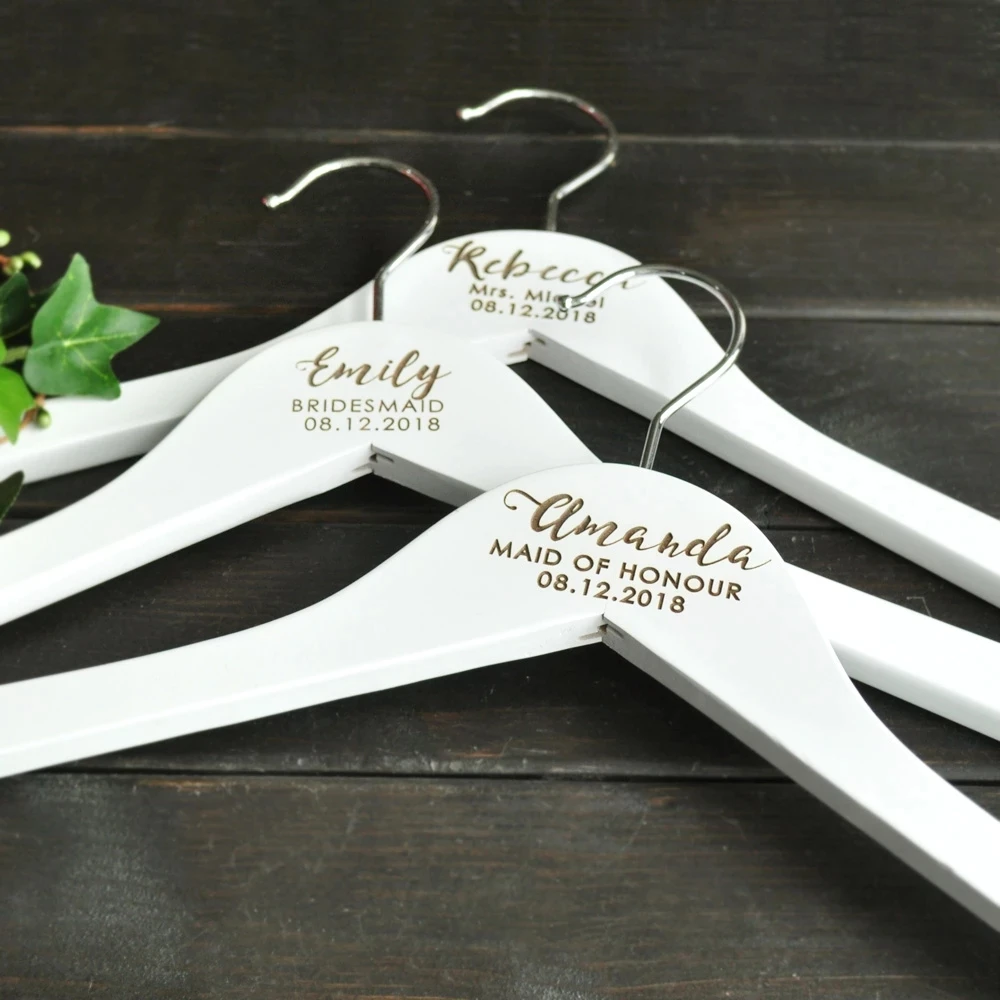 Wood White Wedding Hanger Bridal Dress Hanger Custom Wedding Hanger Personalized Bridesmaid Gift Bridal Shower Gift