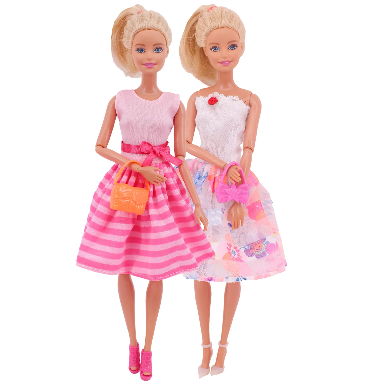 2Pcs Barbies Doll Clothes=2* Dsiney Elsa Dress Party Wedding Evening Dress For Barbie Doll