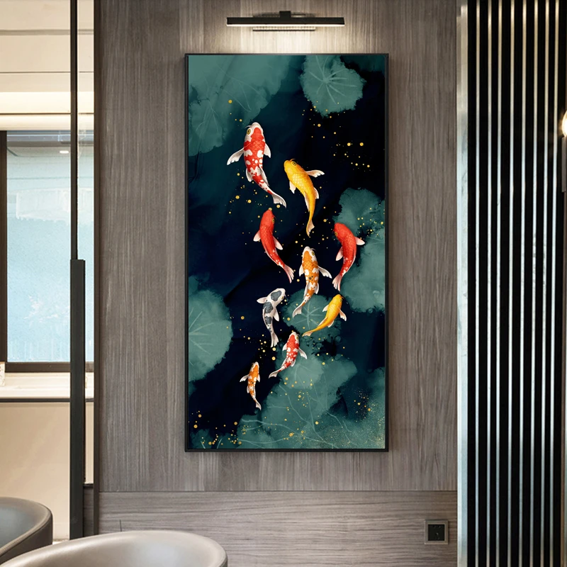 

Koi Fish Feng Shui Carp Lotus Pond Pictures Canvas Painting Wall Art For Living Room Modern Home Decor NO FRAME