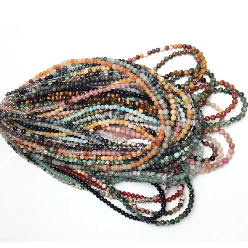 Bohemia Natural stone 4mm Beaded Necklace Multicolor Short Chokers Charm Necklaces Sweet Neck Jewelry For Women Girls 40cm Long