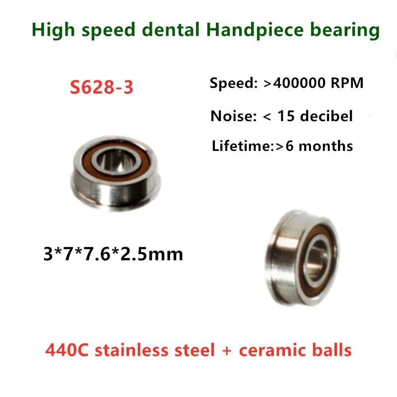 

10pcs high speed Handpiece flange Dental bearing S628-3 3*7*7.6*2.5mm stainless steel hybrid ceramic ball bearings P4