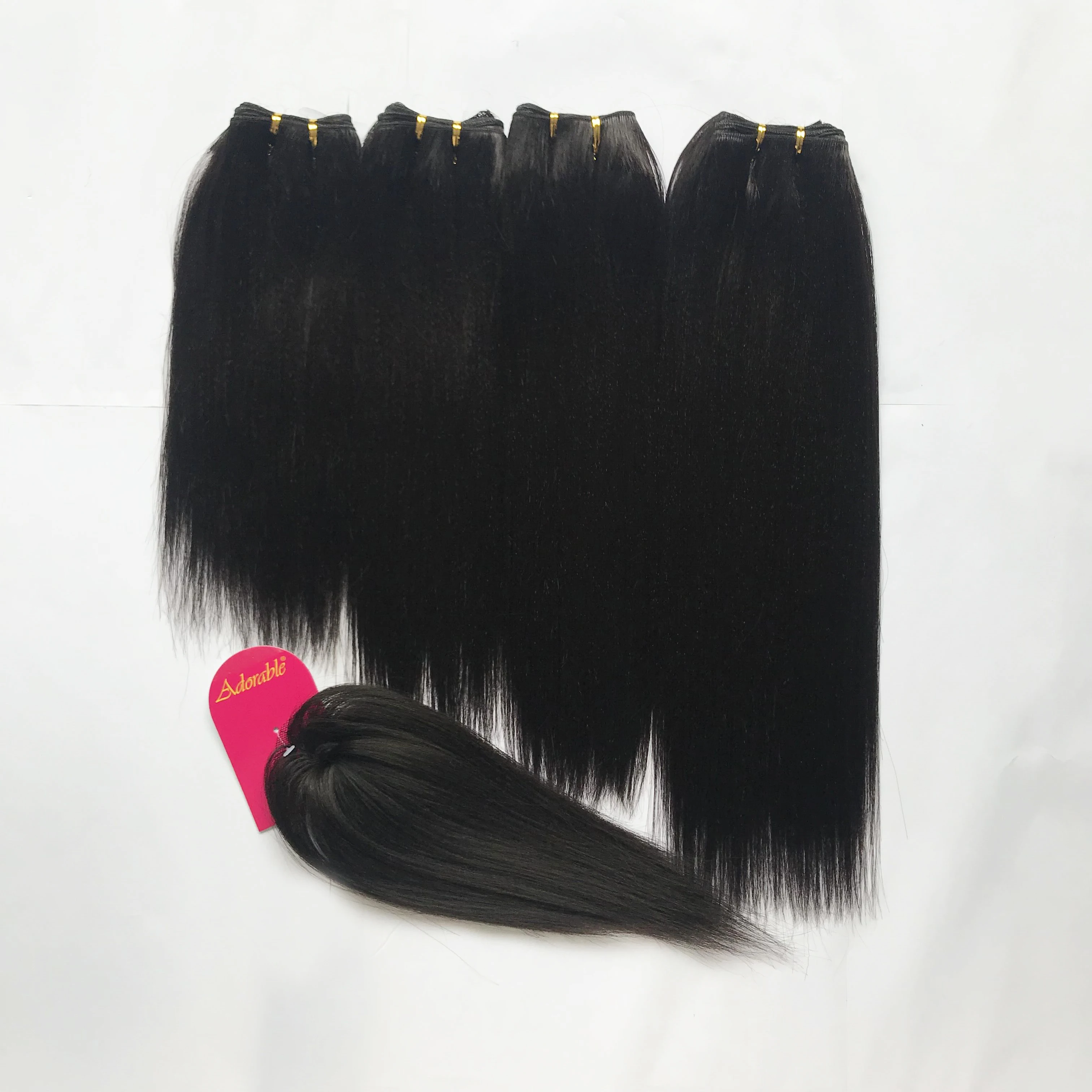 Adorable Synthetic Hair Quattro YAKI WAVE 4PCS+1 Set /8-14inch  Extension Weave Bundles With Closure  African American Afro