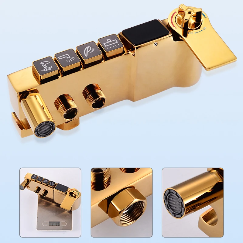 Goud Thermostatische Douche Set Van 9 Inch Rvs Regendouche Messing Bad Mengkraan Kraan Digitale Douche Systeem