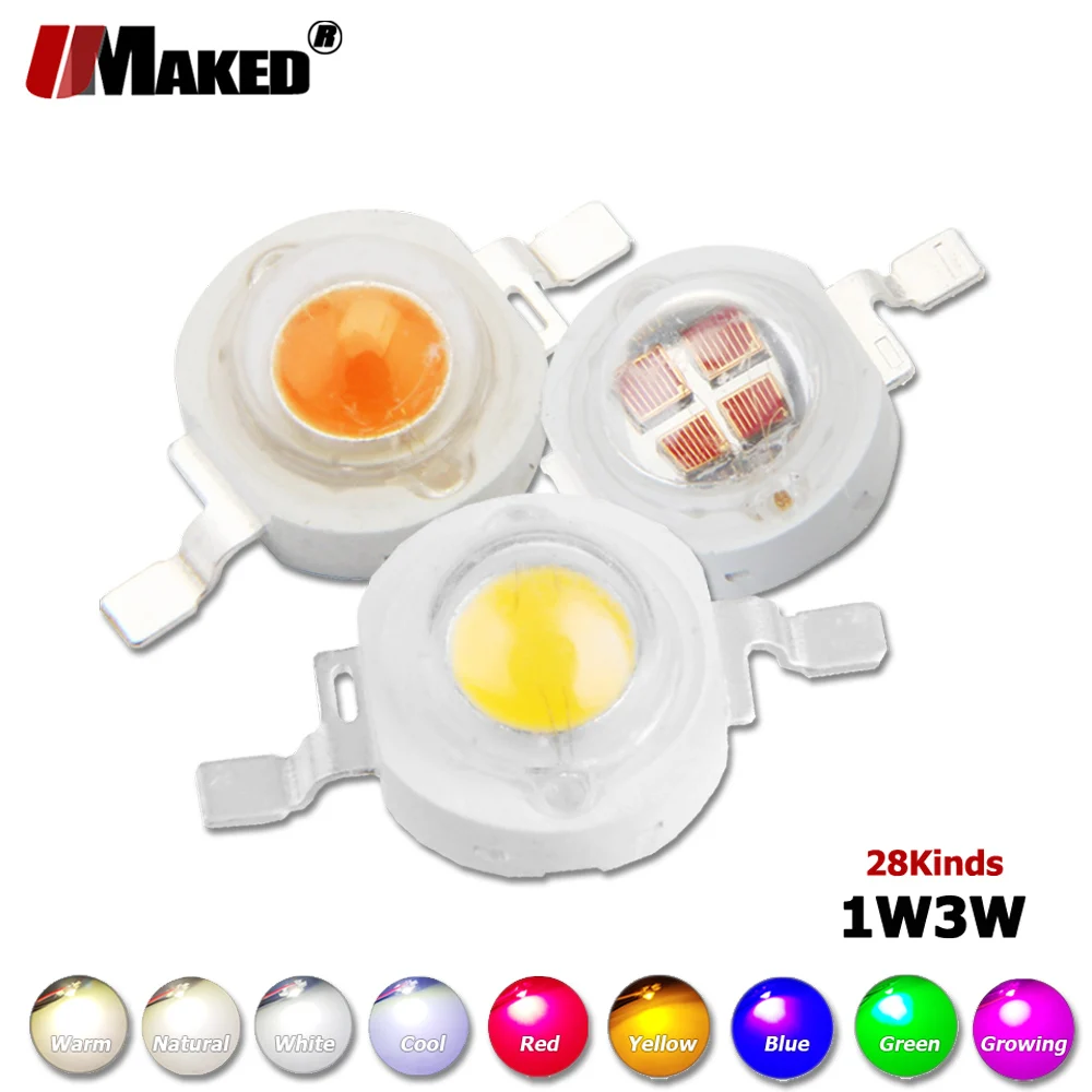 Wysokiej mocy 1W 3Watt Chip LED COB żarówka SMD światła Doide ciepły zimny biały, czerwony, zielony, niebieski RGB żółty 660 440 pełne spektrum Amber koralik