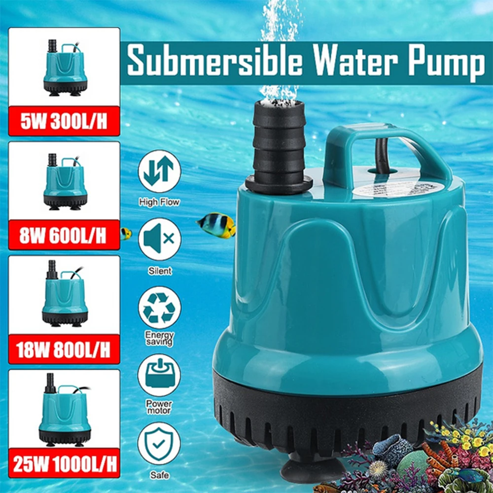 5W 8W 18W 25W Aquarium Water pump Fish Tank Pond Submersible Bottom Suction Filter Pump for Garden Fountain AC 220V-240V