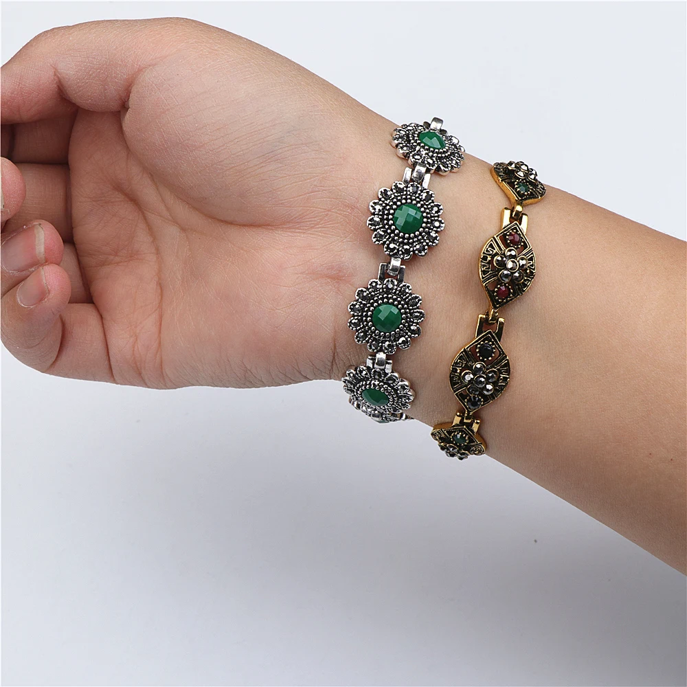 Wholesale 10pcs/lots Bulk Vintage Metal Bohemian Ethnic Crystal Charm Bracelet For Women Party Gift Mix Style