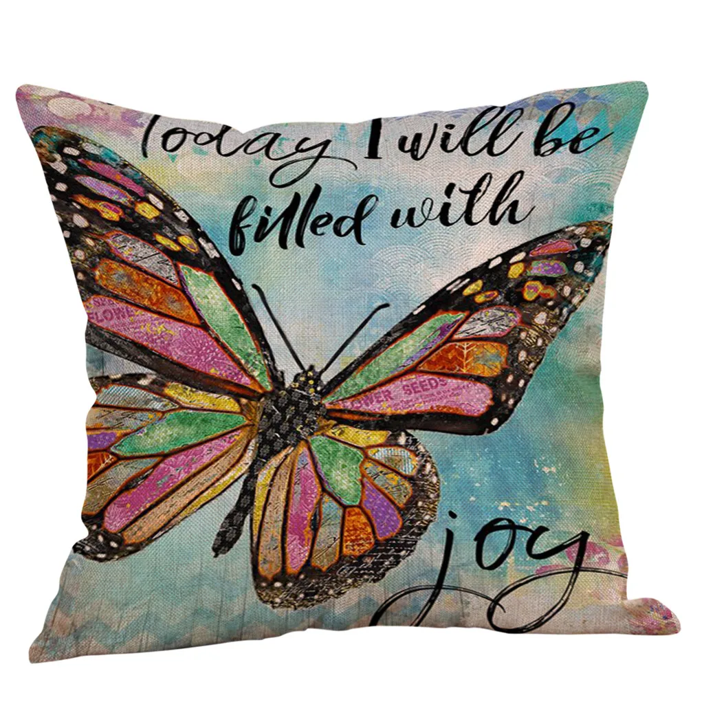 Butterfly Cotton Linen Pillow Cover Summer Sunny Refreshing Pattern Decorative Sofa Cushion Cover Household Home Decor 45X45CM