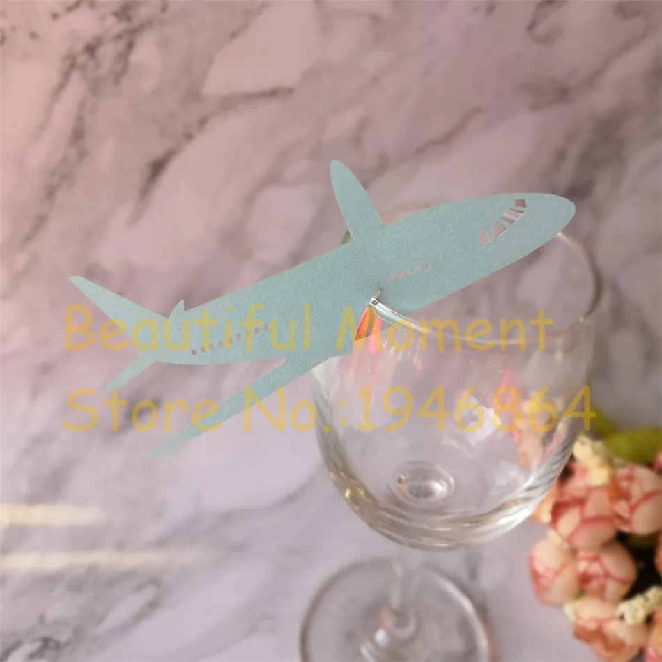 60pcs Laser Cut Air Plane Shape Table Name Card Place Card Wine Cup Paper Cards Wedding Party Decoration Favor Various Colors