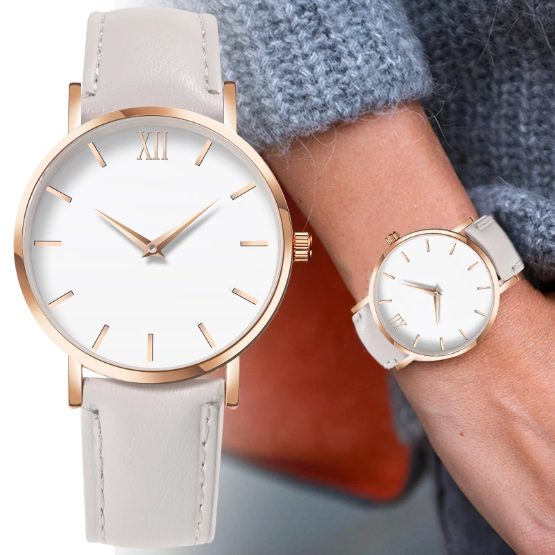 

2020 Ladies Watches Fashion Simple Women Watches White Leather Band Quartz Wristwatches Cheap Price Dropshipping Zegarek Damski