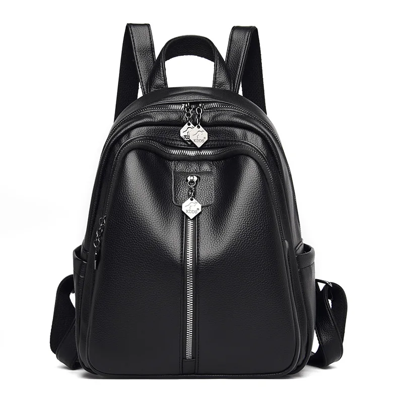 

Women Leather Backpack 2022 Black Travel Shoulder Bag Soft School Bag For Teenage Girls Solid Color Rucksack Purse