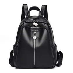 Women Leather Backpack 2022 Black Travel Shoulder Bag Soft School Bag For Teenage Girls Solid Color Rucksack Purse