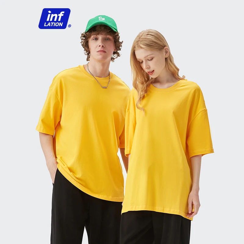 INFLATION 100% Cotton T-shirts Unisex Summer Candy Color Oversized Hip Hop Tees Men Streetwear Tee Shirts 1009S20