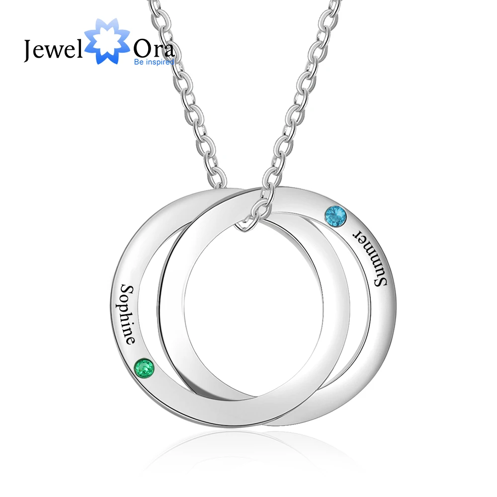 

Personalized Double Circles Pendant with Birthstone Custom Name Engraved Stainless Steel Necklace Couple Gift(JewelOra NE103258)