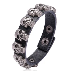 Gothic Skull Skeleton Head Bracelet Punk Rock Leather Belt Buckle Bracelets For Women Men Bangles