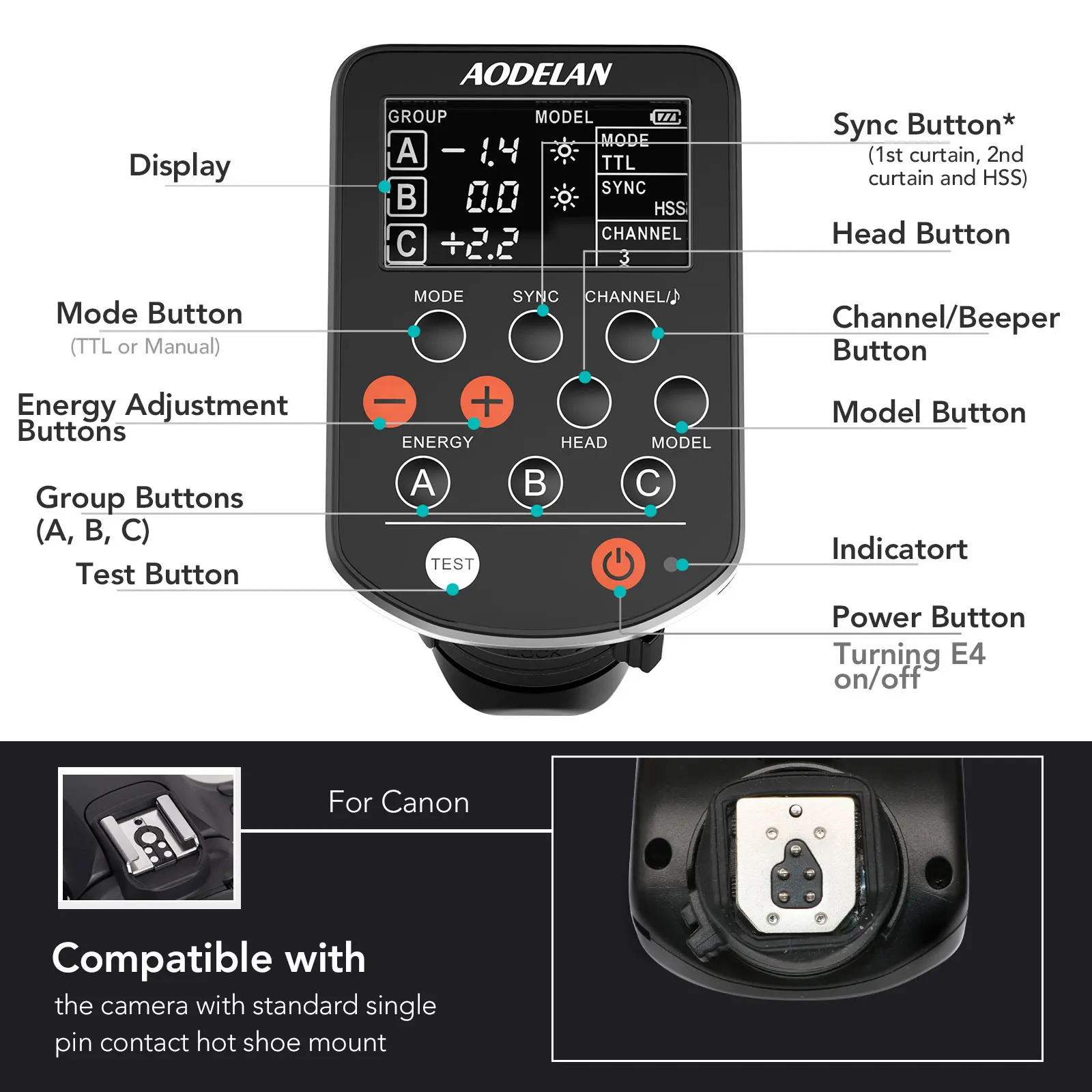 Aodelan E4 Ttl Wireless Flash Trigger Voor Profoto A1, A1X, B2, B10, B1X, D1, d2, Pro-10; Vervangt Profoto Air Ttl Remote