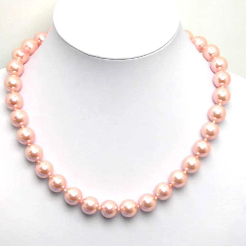 

Qingmos Fashion 12mm Round Pink Sea Shell Pearl Necklace for Women Jewelry 18" Choker Necklace Collier Custom Necklace 5063