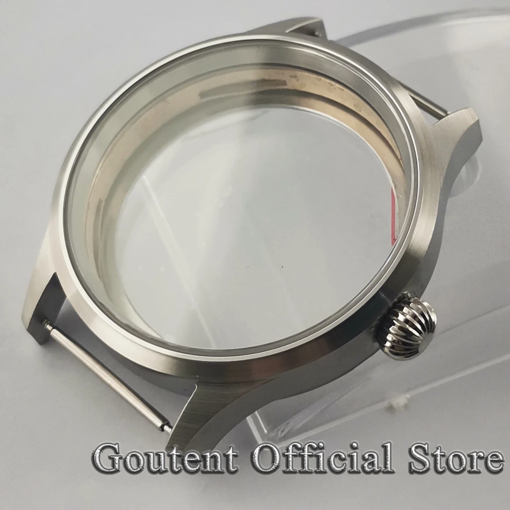 Polished / brushed 43mm Silver watch case sapphire glass sterile steel case ETA 6497,6498 Seagull ST3600 movements