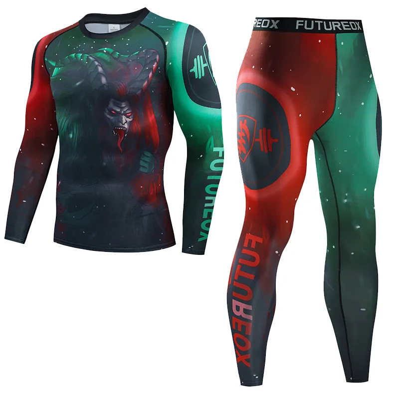 Męski strój sportowy Muay Thai MMA Kickboxing BJJ Rashguard T Shirts Rash Guard Fitness Tracksuit Boxing Jersey Running Set 23.