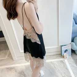Camisón Sexy sin espalda para mujer, lencería íntima de satén, ropa de dormir ahuecada con cuello en V, bata de encaje, Kimono Suelto