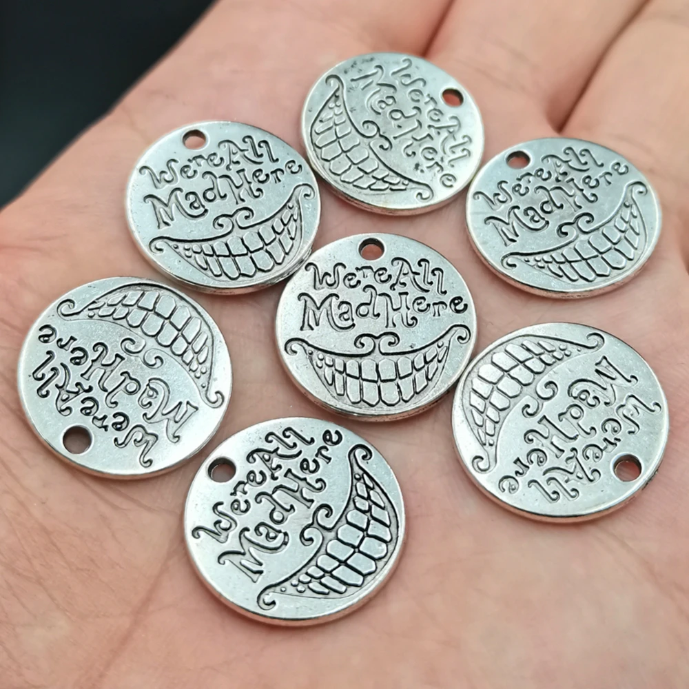 Antiquing 20pcs We're All Mad Here chams Antique Smile Face Cat Charms Pendants For Necklace/Bracelet/Keychain DIY Jewelry