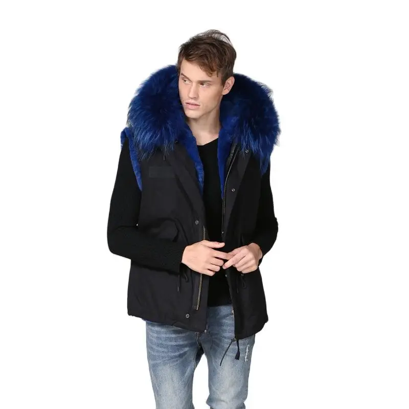 Top Fashion Style Black short style Autumn Style Wear Lakeblue Fur Hoodies Short Waistcoat