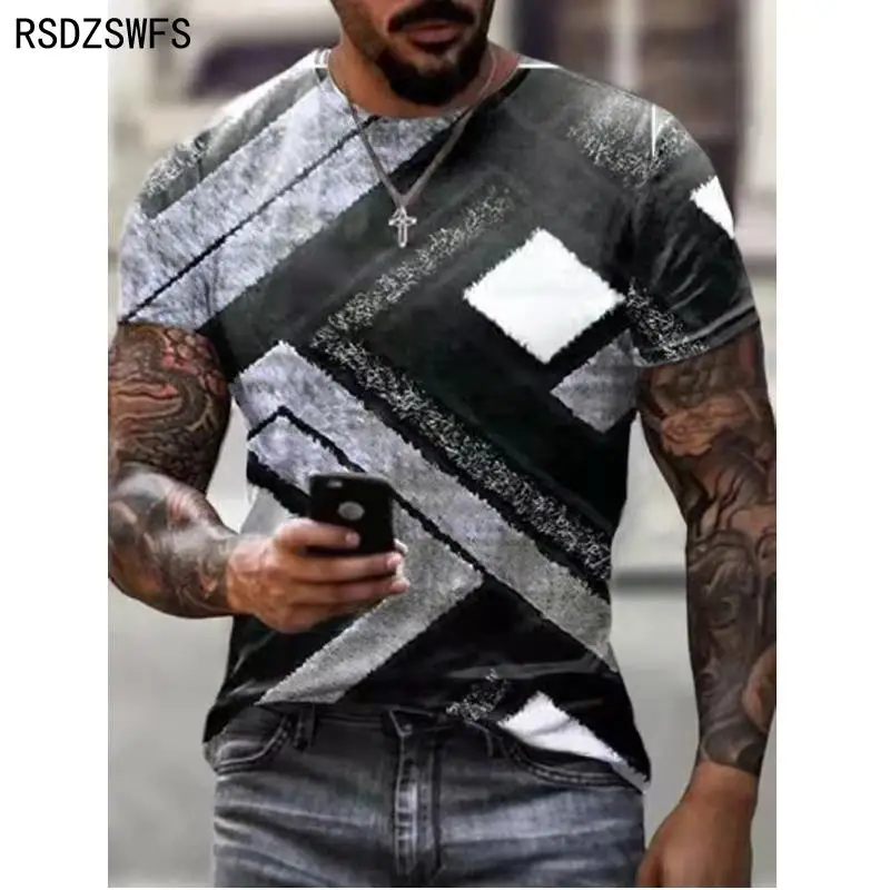 Fashion T Short Men Streetwear O-Neck Short Sleeve Tees Colorful Geometry Male Clothes Casual Oversized Man T-Shirt Summer News