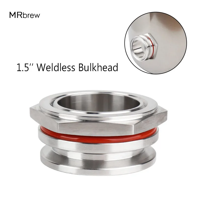 Weldless Bulkhead Tri Clamp 1.5 Inch Stainless Steel Compression Bulkhead Fittings Water Tank Beer Can Kettle Connector Pipe Fit