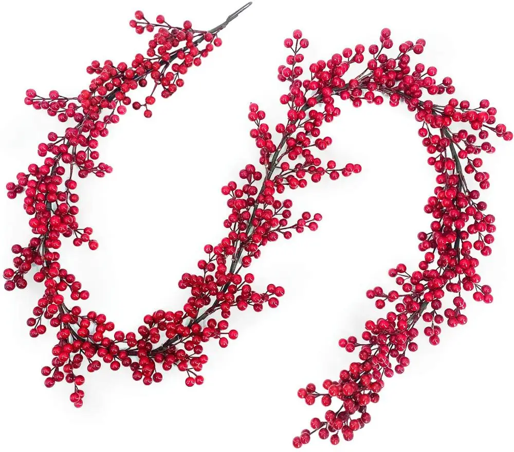 Christmas Red Berry Garland Decorations Thick Wreath Xmas Decoration Indoor Outdoor Home House Fireplace Christmas Tree Decor