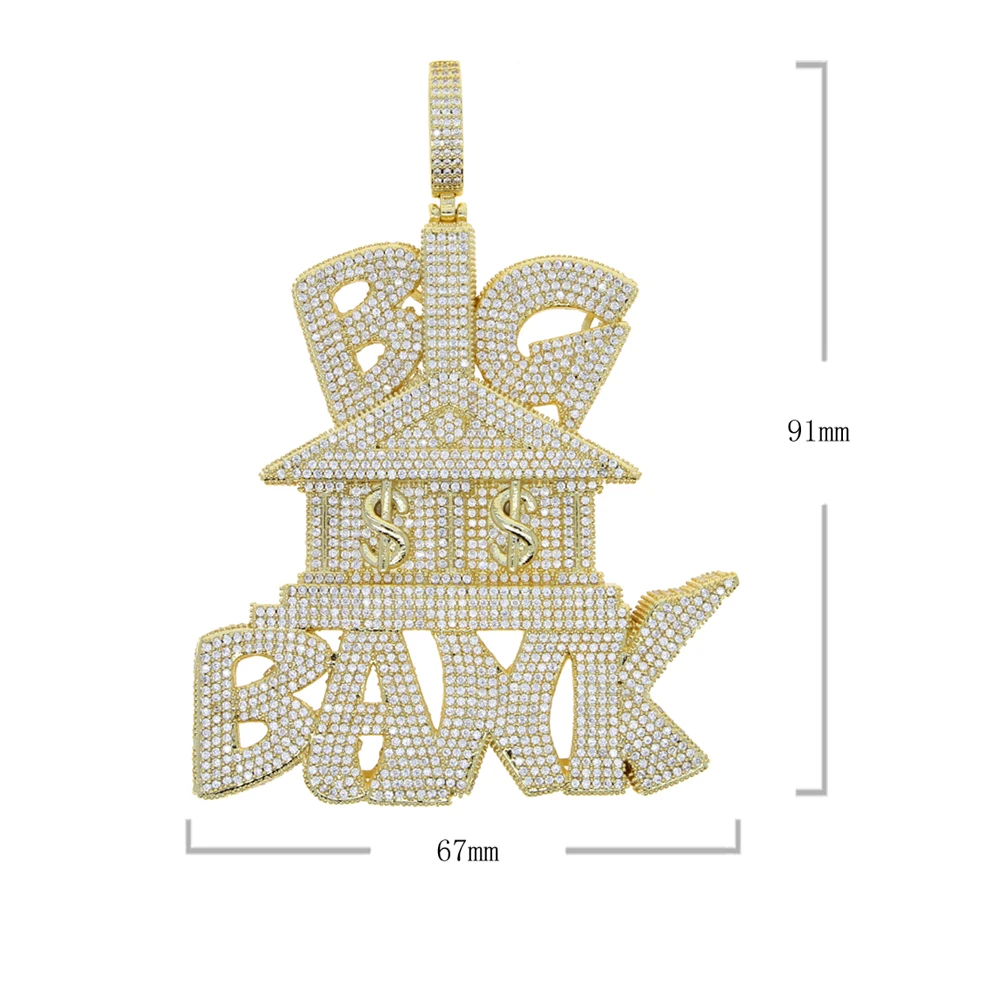 New Iced Out Bling Heavy Chunky Big CZ Letter Bank Pendant Necklace Zirconia Dollar Symbol Charm Men Hip Hop Jewelry