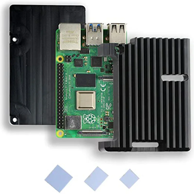 Caixa de alumínio armadura para raspberry pi 4 modelo b, caixa de metal de resfriamento automático com adesivo térmico do dissipador de calor para pi4 4b