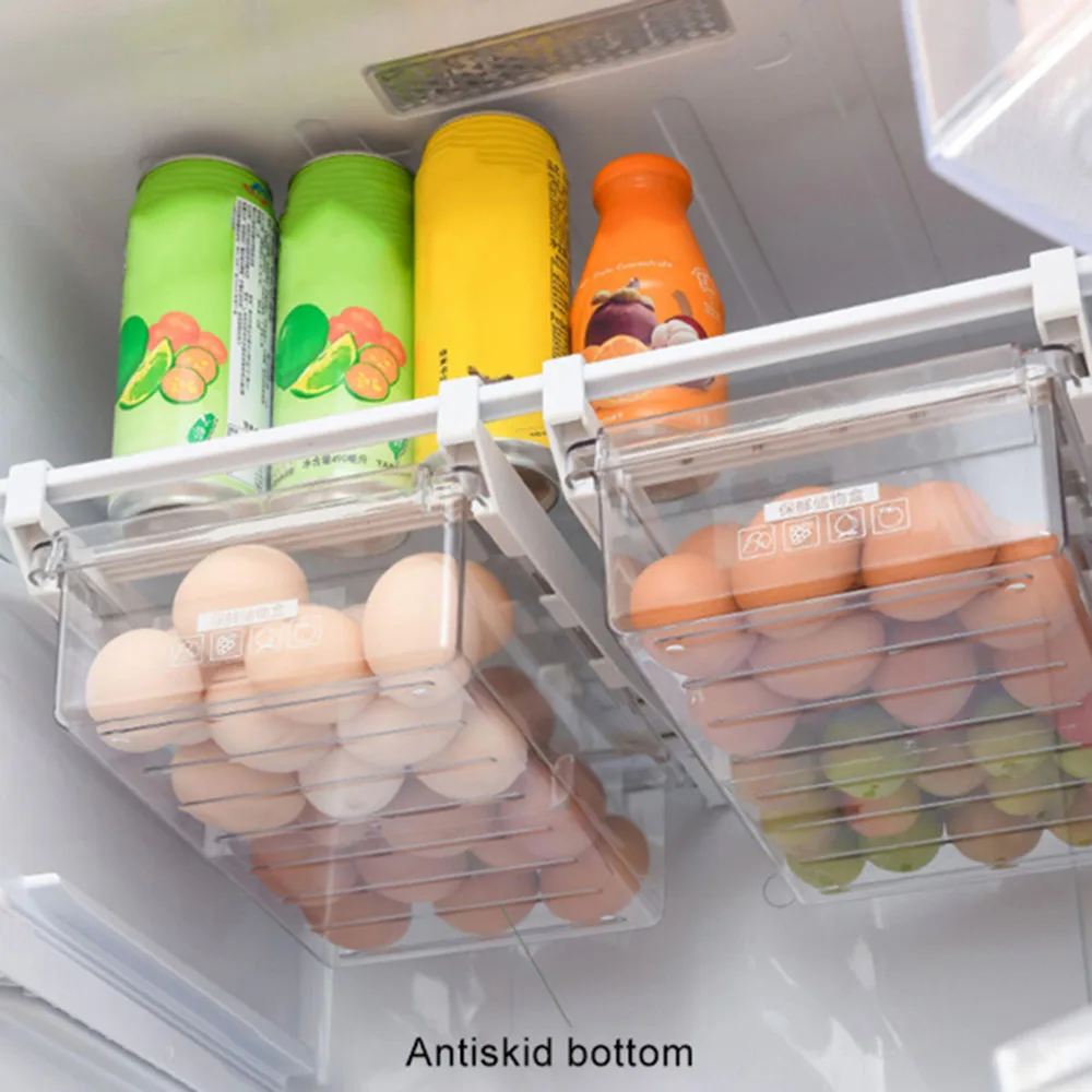 Fridge Organizer Storage Rack Fridge Freezer Shelf Pull-out Refrigerator Storage Box Food Preservation Partition Container