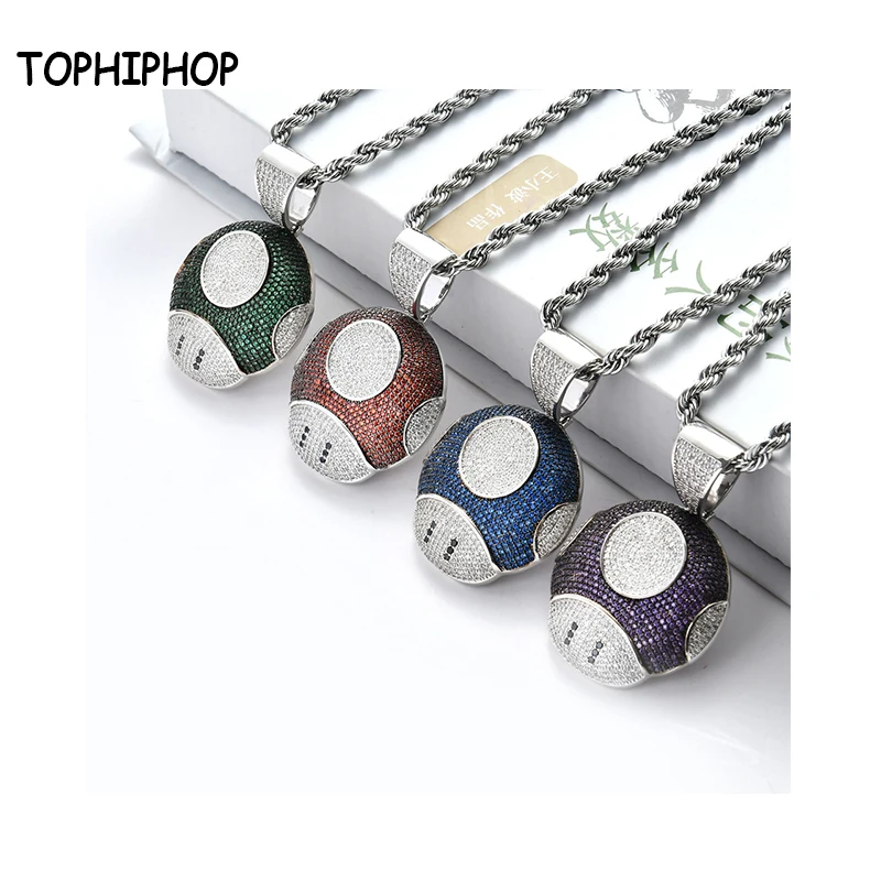 

TOPHIPHOP New Fashion Iced Out Mushroom Necklace & Pendant Copper Bicolor Cubic Zircon Necklace Hip Hop Men's Jewelry Gifts