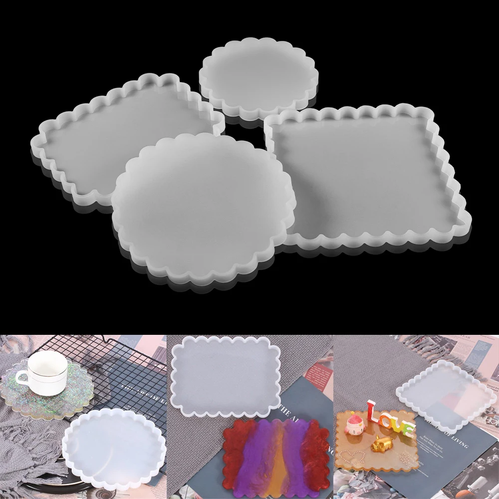 Round Square Shape Coaster Base Silicone Mold Wave Style Tray Resin Molds DIY Epoxy Resin Craft Home Decoration Handmade Tools