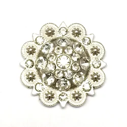 12pcs/Lot Zinc Alloy Metal Flower Conchos Western Cowgirl White Rhinestone Decoration Belt Accessories Wholesale Retail Custom