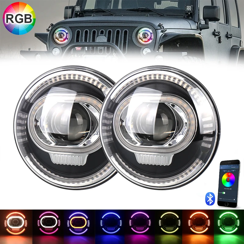 

Car Accessories 7 Inch LED Round Headlights RGB Halo High Low Beam Led Lamp Amber Turn Single For Jeep Wrangler Jk.