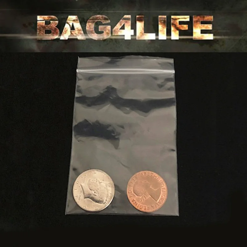 Bag4Life (1 US Half Dollar Coin and DVD) Magic Tricks Close Up Street Illusions Gimmick Prop Named Coin Thru Clear Plastic Bag