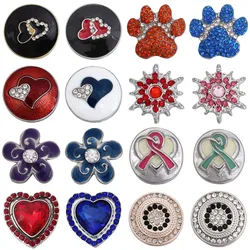 6pcs/lot New Snap Jewelry 18mm Snap Buttons Mixed Footprint Flower Heart Round Metal Snaps for Snap Button Bracelet