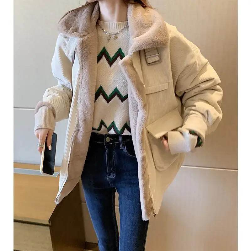 Women Padded Jacket Thick Velvet Jacket 2021 Winter Warm Solid Outerwear Long Sleeve Vintage Short Women Coat