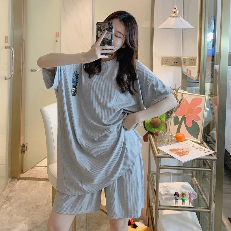 Pajama Sets Women Oversized Summer Korean Kawaii Printed Harajuku Soft Womens Homewear Pregnant Fashion Preppy Girls Pajamas New