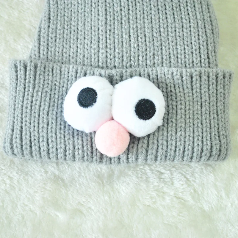 Winter Boy Girl Big Eye Pointed Knitted Caps Cute Cartoon Crochet Baby Hat Kids Bonnet