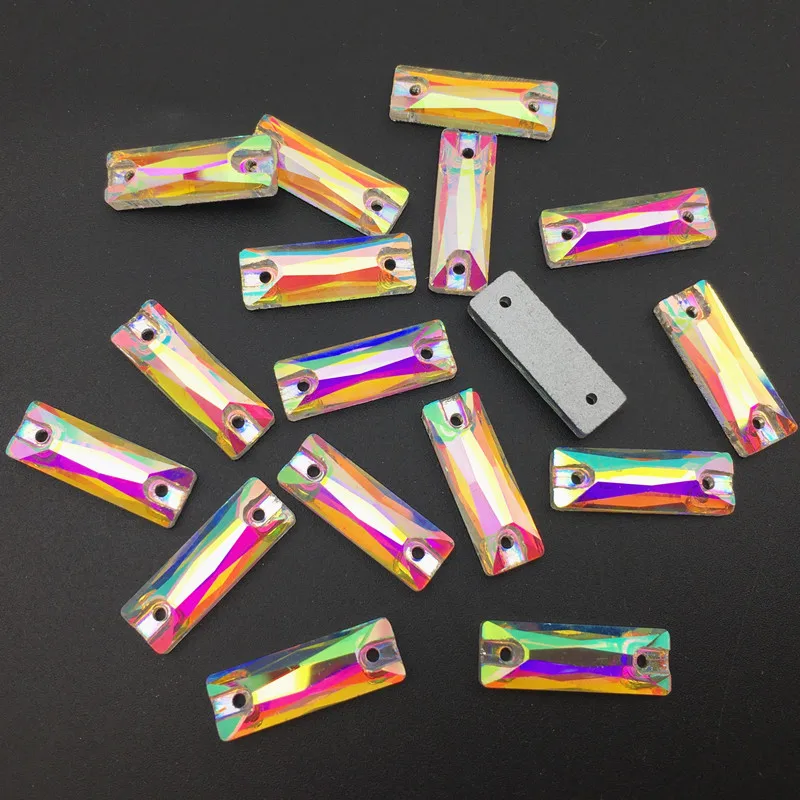 Rectangle Baguette Sew On Stones Crystal Clear AB Flatback With 2 Holes 5x15mm~9x27mm Sewing Glass Rhinestone DIY Dress